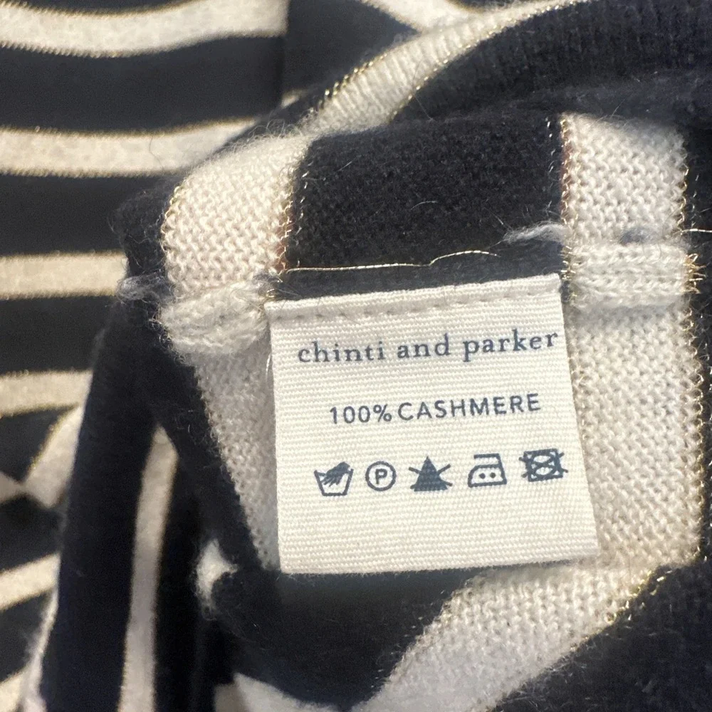 Chinti & Parker 100% Cashmere Striped Crewneck Sweater Size L Nautical *read*